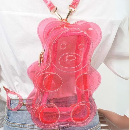 Transparent Teddy Bear Backpack, Clear PVC, Blue and Pink, 7W x 10H x 3D inches (Pink)3