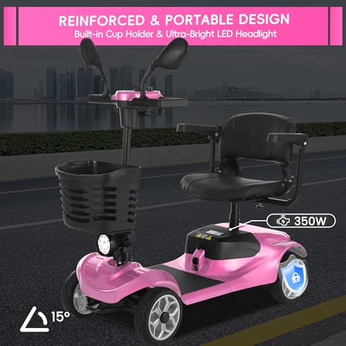 Image of Mobility Scooter for Seniors /Adults, up to 300lbs Capacity, 4 Wheel Heavy Duty Mobility Scooters with 15 Miles 350W 5MPH，Front Basket, Adjustable Seat, LED Headlights