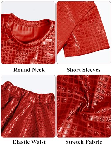 Image of Sequin Top for Girls with Shiny Skirt Disco 0utfit Metallic Dress Performance Kids 3-13T