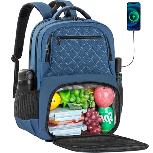 Image of ANILD Lunch Backpack, 17 Inch Laptop Backpack with Insulated Cooler Compartment for Men Women, Travel Work Computer Backpack