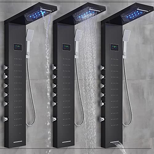 Columna de ducha de acero inoxidable con sistema de mezcla y boquillas de masaje LED - Negro 8013 miniatura 5
