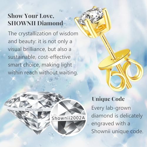 SHOWNII Diamond 4-Prong Lab-Grown Diamond Stud Earrings for Women 0.5CT 1CT 14K Gold Plated S925 Sterling Silver Screw Back Earrings(I-J Color, S1-VS2 Clarity) - Image 5