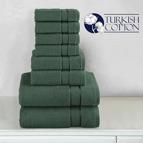 Image of Elegant Comfort Premium Cotton 8-Piece Towel Set, Includes 4 Washcloths, 2 Hand Towels and 2 Bath Towels, 100% Turkish Cotton - Highly Absorbent and Super Soft Towels for Bathroom, Hunter Green
