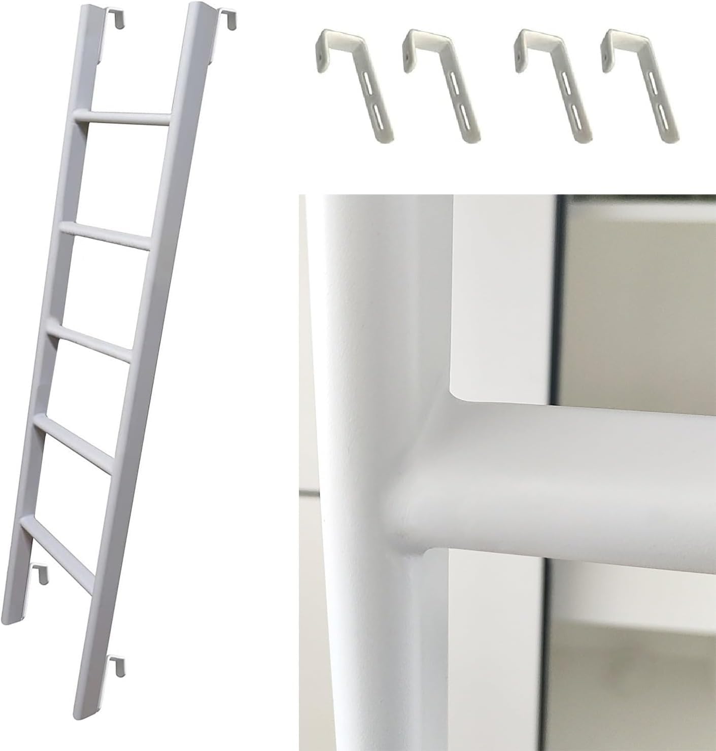 Escalera de metal para litera doble blanca con ganchos para dormitorio de casa