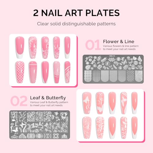 Image of MelodySusie 2PCS Nail Foil Glue Gel and 2PCS Stamping Plates, 15ML Soak Off LED /LUV Foil Transfer Adhesive for Nail Art, Professional Strong Sticky Base for Nail Foils & Stickers