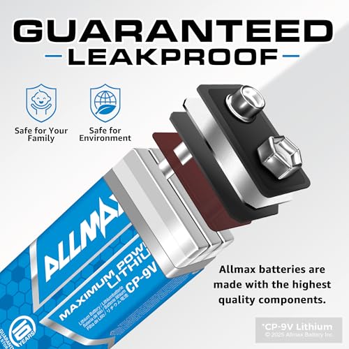 Image of Allmax 9V Maximum Power Lithium Batteries (4 Count) - 9 Volt | 10-Year Shelf Life • Perfect for Smoke Detectors • Leakproof • Longest Lasting • Ultimate Performance