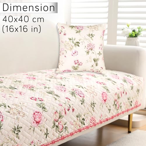 Image of HOKIPO Printed Cushion Cover 16x16 in, Beige Peonies