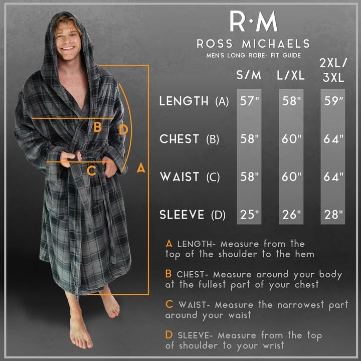Ross Michaels Mens Robe Hooded Wrap Style - Mid Length Plush Fleece Bathrobe - Image 4