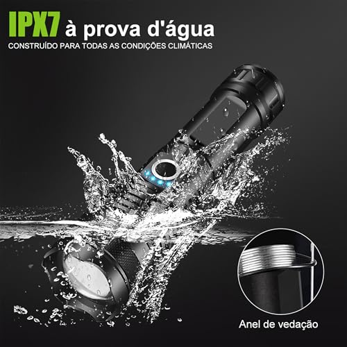 Lanterna Tática Militar T9, Lanterna de Alumínio Ultra Recarregável com Função de Longo Alcance Lant