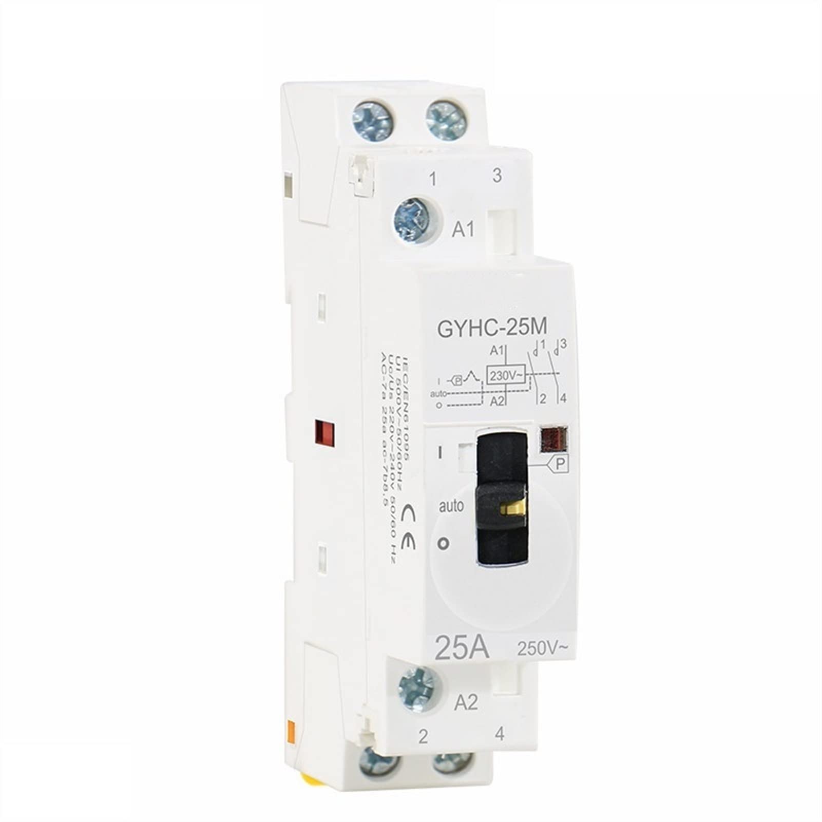 Contacteur 2P 20A 2NO 220V sur rail DIN pour commande manuelle domestique