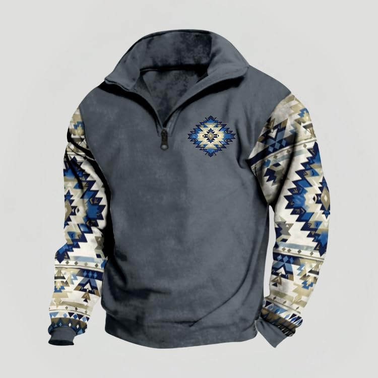HOTYD Western Hoodies for Men Vintage Ethnic Graphic Aztec Cowboy Mens Hoodie Casual Long Sleeve Half Zip Pullover Tops2