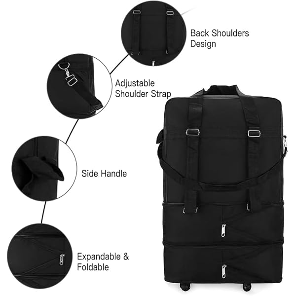 M-X-M-Travel-Moving-Trolley-Luggage-Foldable-Bag-with-Wheels-XX-Large-30kg120L-aE-Waterproof-Zipper-Extendable-Duffel-Organizer-Bag-Black-A M X M Travel Moving Trolley Luggage Foldable Bag with Wheels XX-Large 30kg/120L – Waterproof Zipper Extendable Duffel Organizer Bag (Black-A)