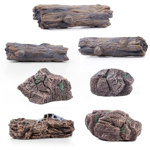 heynsgu 7Pcs Artificial Stump Rocks, Mini Stone Tree Statue Figurines Ornaments for Micro Train Landscape Railway Desert Sand Animal Table Diorama Accessory Garden Decoration