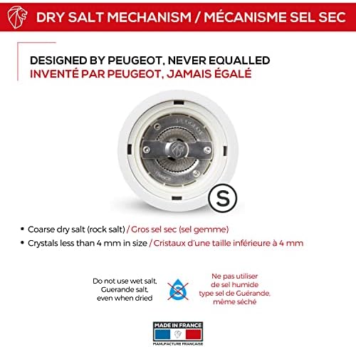 Peugeot - Paris u'Select ręczny młynek do soli - regulowany młynek - drewno bukowe, połysk biały, 12 cm