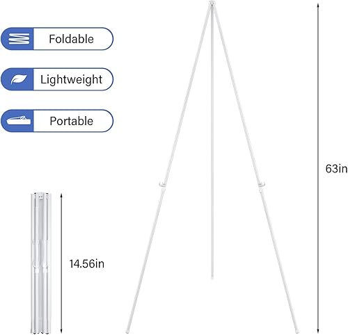 Miniatura 3 de SunyesYoon Soporte de caballete blanco para exhibición, trípode instantáneo de 63 pulgadas, caballete de piso portátil, póster de arte ajustable,