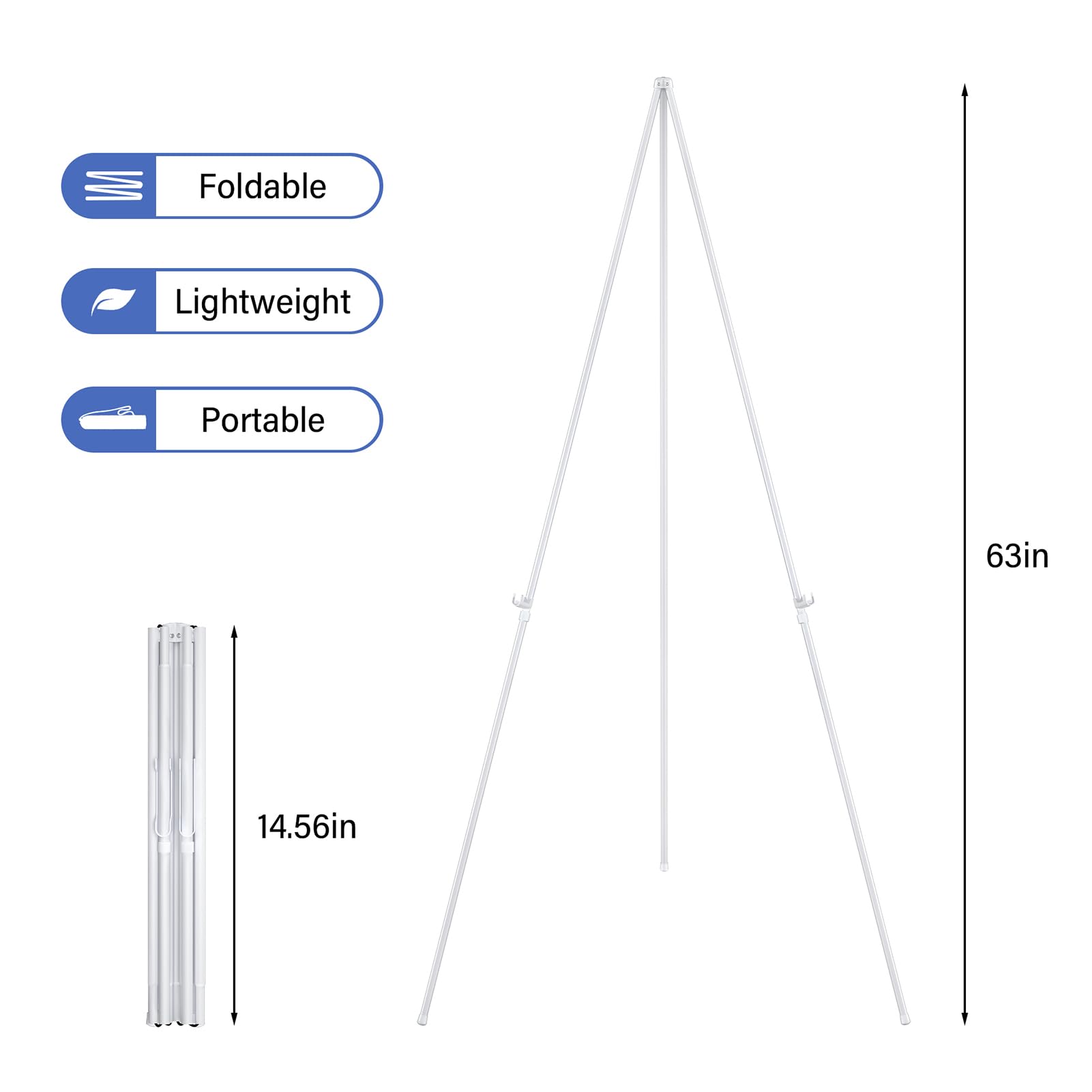 SunyesYo - Caballete blanco para exhibición, trípode instantáneo para artistas, caballete de suelo plegable portátil, fácil de plegar, para exhibición de espectáculos, bodas, pintura