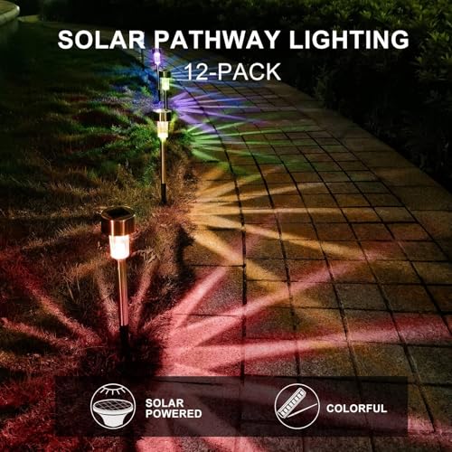Dream Master Solar Lights Outdoor Waterproof, Stainless Steel LED Landscape Lighting Outdoor for Outside Solar Garden Lights for Pathway, Walkway, Patio, Yard, Lawn - 12 Pack (Multicolor) - Image 4