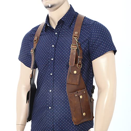 FEESHOW Leather Underarm Shoulder Holster Bag for Women Men Outdoor Travel Organiser Wallet Phone Pocket3