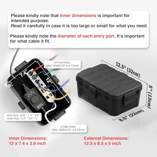 Joinfworld Outdoor Electrical Connection Box – Waterproof Extension Cord Cover, Weatherproof Cable Outlet Box For Power Strips, Christmas Lights, Pond Pumps (Medium, Black)