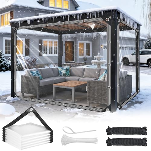 Image of Clear Tarps Heavy Duty Waterproof 8x14ft Clear Tarp with Grommets 14 Mil Thickened PVC Tear-Resistant Reinforced Edges Clear Plastic Vinyl Tarp for Patio Chicken Coop Cover Greenhouse Plant Enclosure