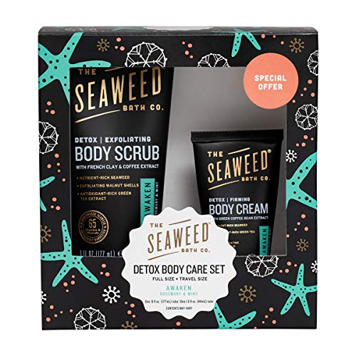 The Seaweed Bath Co. Detox Body Cream & Scrub Gift Set Pack,1-6 Ounce Body Scrub, 1-1.5 Ounce Body Cream, Awaken Scent, Nutrient Rich, Green Tea, Vegan, Paraben Free