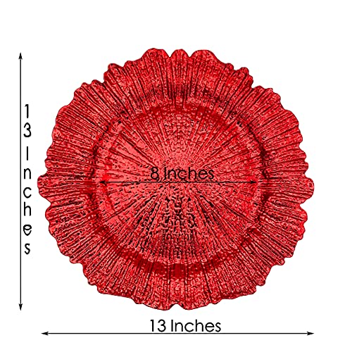 Henilosson 13 Inch Red Charger Plates,Round Plastic Reef Plate Chargers For Dinner Plates,Wedding,Party Elegant Decoration Place Mats (6, Red) #TOP2