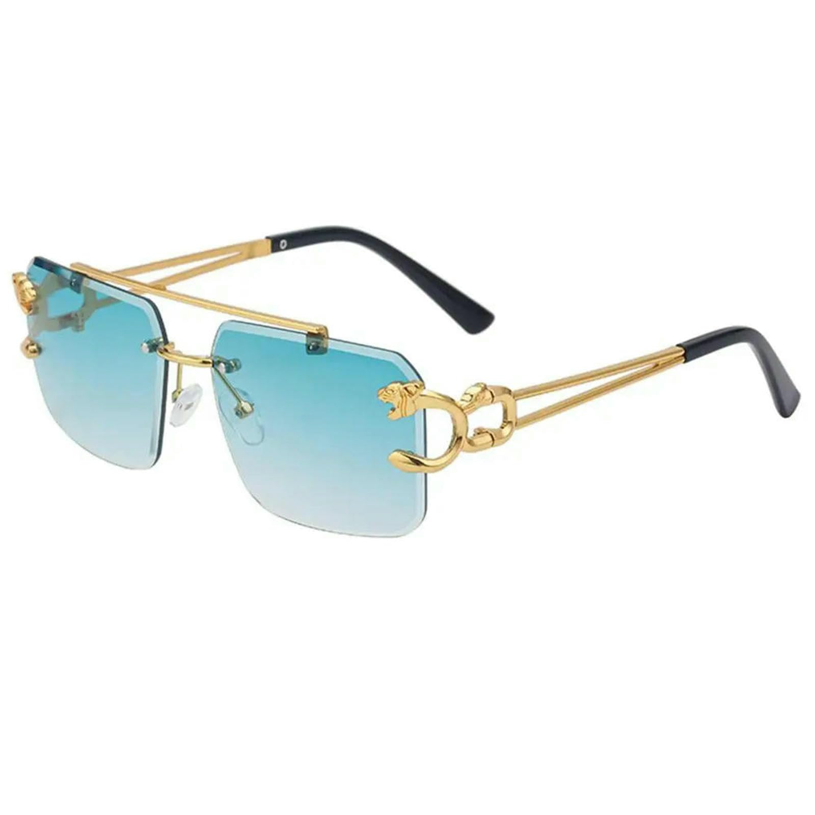 Fryloo sunglasses Steampunk For Men Women - Rimless Square Luxury Gold Lion Designer Shades Travel & Parties-green