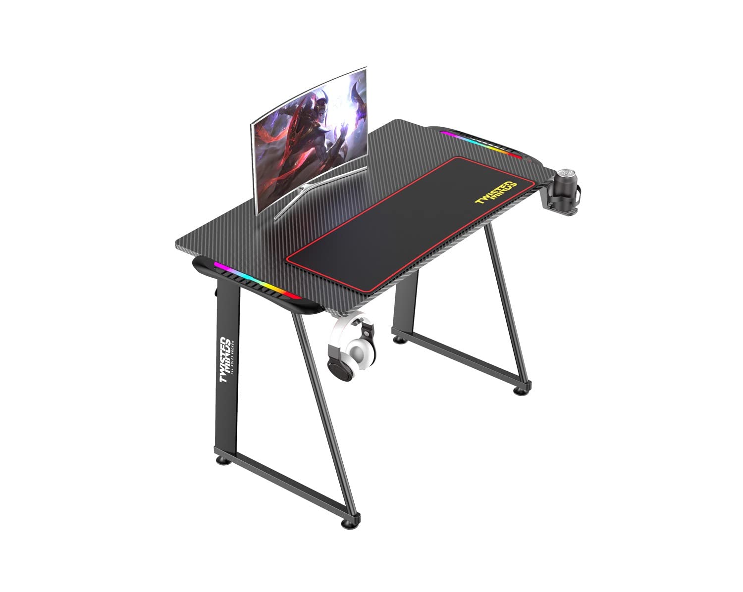 Twisted Minds A Shaped Gaming Desk, Black, 100 cm Computer Desk With Mousepad, Cup Holder And Headphone Hook (Electronic Games)