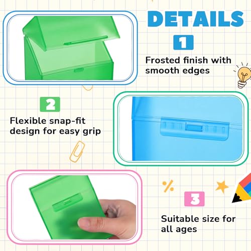Image of Clabby 4 Pcs Clear Plastic Crayon Boxes Hold 24 Count, Blue,Green | Organizer Box, Case, Colorful, Portable Storage Holder with Snap Lid, for Kids Boys Girls School Classroom Home Art Supply