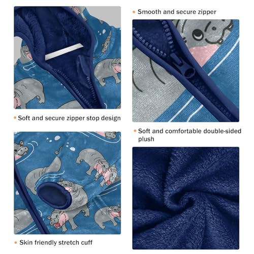 Funny Hippos Toddler Fleece Jacket Baby Boys Hooded Zipper Long Sleeve Thick Warm Outerwear 3-10 Years3
