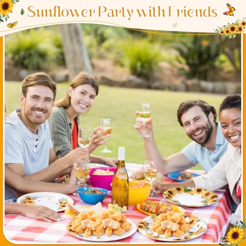Image of Funnymoom 60 Pcs 7 Inch Sunflower Paper Plates Sunflower Birthday Party Decorations Yellow Floral Disposable Dessert Cake Plate for Spring Summer Wedding Bridal & Baby Shower Garden Tea Party Supplies