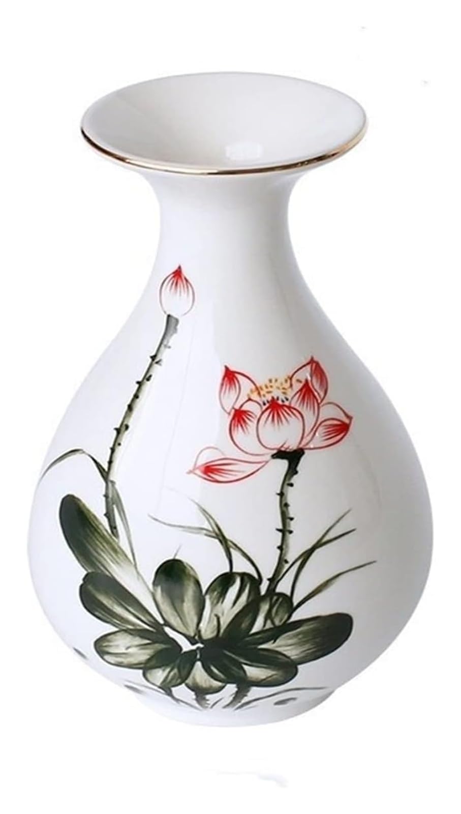 Vase Desktop Ceramics Hand Painted Lotus Ornaments Buddha Hall Guanyin Water Purification Bottle Flower Arrangement Decoration(B1)