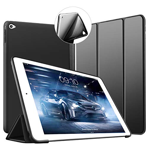 VAGHVEO Funda iPad Air 2, Ligera Silicona Soporte Smart Cover [Auto Sueño/Estela], Cubierta Trasera de TPU Suave Cáscara para Apple 9.7 Pulgadas iPad Air 2 (Modelo: A1566, A1567), Negro