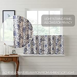 Vhc brands dorset cafe curtain tier floral navy 24×36 set of 2  urban country home decor
