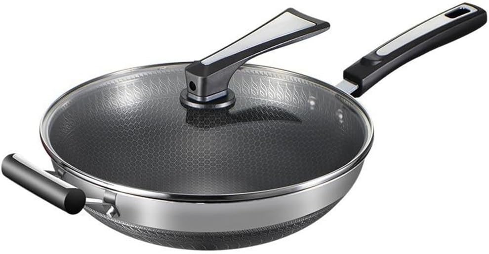 HBJWOV Stainless Steel Wok Non-stick Chinese Household Five Layers Of No Lampblack Frying Pan