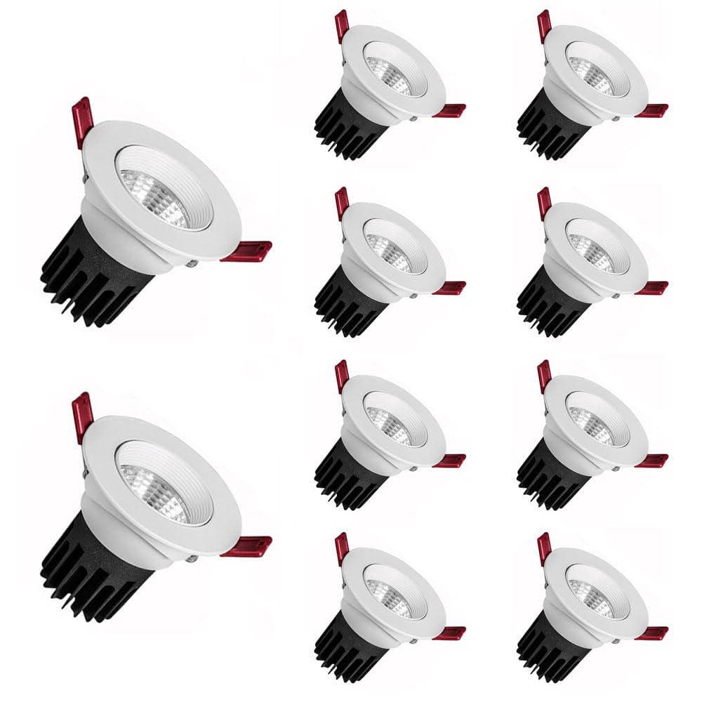 BHGFYXBS 3W/7W/15W/25W Led Recessed Deep Anti-Glare Spotlight, Adjustable Angle Recessed Cob, Home Living Room Ceiling, 3000K/4000K/6000K, 10 Pack,4000k-25W