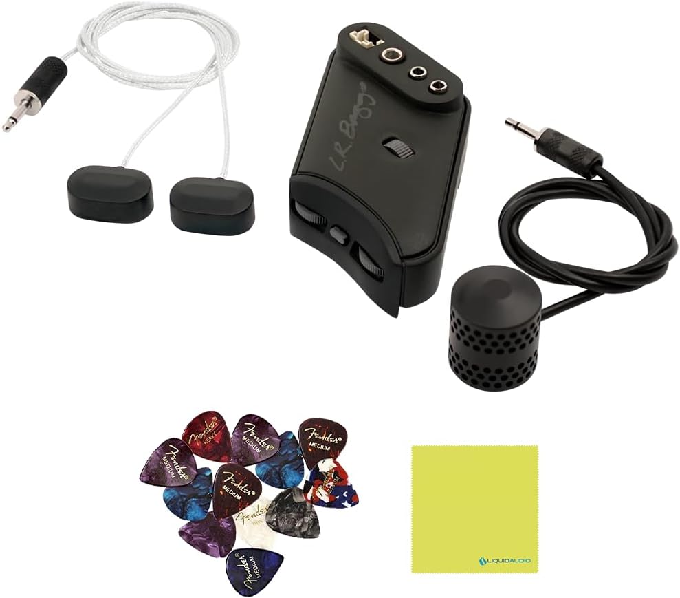 LR Baggs HiFi Duet High-Fidelity Pickup & Microphone Mixing System Bundle with 12 Guitar Picks & Polishing Cloth – Studio-Quality Acoustic Guitar Pickup with Natural Tone & Dynamic Response