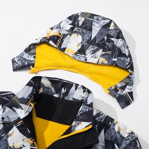 Toddler Kid Boys Girls Printed Windbreaker Jacket Fleece Lined Water-Repellent Hoodie Coat Raincoat for 3-14Y2