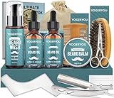 Beard Kit,Beard Grooming Kit for Men W/Straight Razor,2 PACK Beard Oil, Wash, Balm, Brush, Comb, Scissors Mens Birthday Christmas Gifts for Men Boyfriend Husband Beard Trimming Shaving Kit