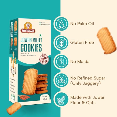 Image of Midbreak No Added Sugar Jowar Atta Biscuits 100g | Millet Cookies | No Maida | Egg-Free & Palm Oil Free Healthy Baked Snack- Pack of 1