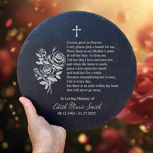 Personalized Human Memorial Stones for Loved Ones, Headstones for Graves Grave Markers for Cemetery, Sympathy Gifts for Loss of Loved One, Bereavement Remembrance Plaque Outdoors Garden Stone, In Memory of Mom Dad, Real Slate Poem Keepsake (C10)
