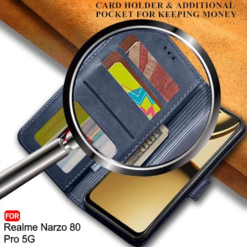 Image of TheGiftKart Flip Back Cover Case for Realme Narzo 80 Pro 5G | Dual-Color Leather Finish | Inbuilt Stand & Pockets | Wallet Style Flip Back Cover for Realme Narzo 80 Pro (Faux Leather, Blue & Sky)