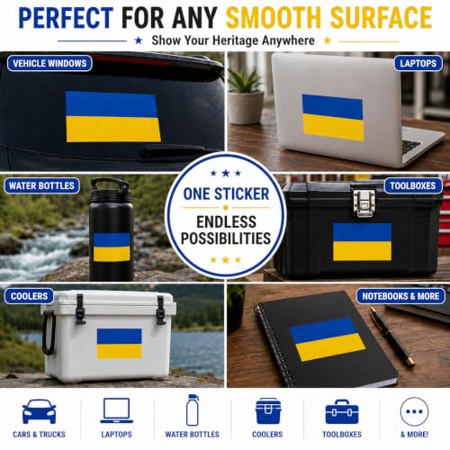 Image of Ukraine Flag Vinyl Flag Stickers, Car Decals, Waterproof Indoor Outdoor, Laptop Stickers, Car Bumper, Ukrainian Flag, 5 x 3 Inches, Set of 3