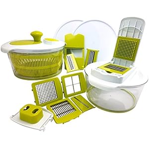 MegaChef Dicer and Chopper Veggie Mandoline Slicer with Julienne Graterwith Interchangeable Blades and Storage Lids 16