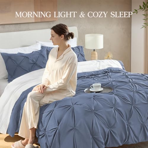 Image of Andency Oversized King Pinch Pleat Comforter Set (120 inchx98 inch),3 Piece Lightweight Pintuck Bedding Comforters & Sets, Fluffy Down Alternative Comforter with 2 Pillow Shams for All Season,White