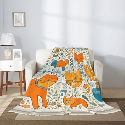 Couverture chat orange dessin animé plaid grand format canapé lit - 4