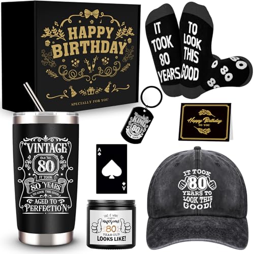 JTAMOHI 80th Birthday Gifts for Men, Unique 80 Year Old Birthday Gifts Box with 20 Oz...