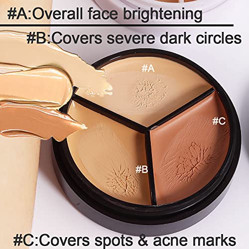 Waterproof 2Pcs Tri-Color Face Concealer Highlight Contour Palette For Light Medium Skin.demi Beige Color Correct Cream Foundation Palet For Under Eye Dark Circles Eyelid Tattoo.natural Ivory Cream Makeup Plate Corrector De Ojeras B #TOP2