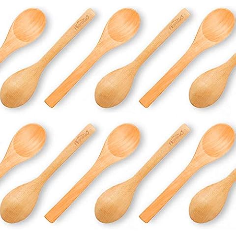 VGOODALL Handmade Wooden Spoon, 12PCS 13cm Small Wooden Serving Spoons Condiments Salt Spoons Honey Teaspoon Coffee Tea Sugar Salt Jam Mustard Ice Cream Spoons Wooden Cutlery Cover
