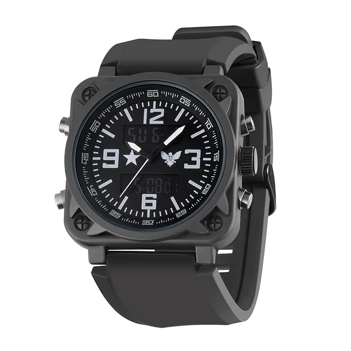 GREENTREEN Herren Armbanduhr im Militärstil - Digitale und Analoge Zeitanzeige mit Chronograph und Wecker - Lässige Sportuhr für Ihn - Vater Ehemann Sohn und Freund